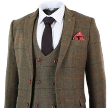 Men's Suit Plaid Two Button Jacket Vest&Pants