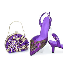 2025 New Designer Specials Italian Women Heels Shoes and Bag Set Coffee Colour Comfortable Women Pumps with Rhinestone for Party