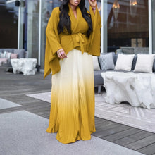 CM.YAYA Gradient Women's Set Full Sleeve Belt Blouse Shirt and Pleated Long Skirts Suit Street Two 2 Piece Set Outfit Tracksuit