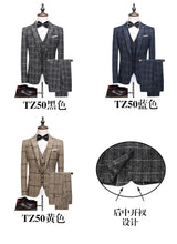 Traje De Hombre Elegante (Blazer+ Vest + Pants) Men's Fashion Business Gentleman Wedding Casual Plaid Cotton Linen British Suit