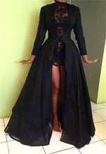 Women Sexy Dress Two Piece Sets Lace Hollow Out Spliced Long Dresses Full Sleeve Tight Waist Gown Evening Vestidos Party Prom
