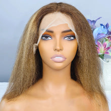 Kinky Straight 4/27 Highlight 13x4 Transparent Lace Frontal Human Hair Wigs Short Brown Blonde Piano Colored Human Hair Bob Wig