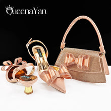 latest Italian women's shoes and accessories bag rhinestone butterfly decoration elegant pointed toe wedding bridal