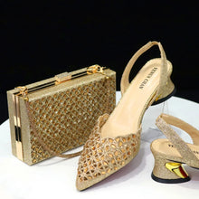 Women's Hollowed Out Embroidery Rhinestone Italian Design Shoes and Bags Set