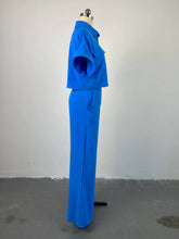 Casual Women's Solid Two Piece Sets Spring Summer Turn-down Neck Short Sleeve Loose Top & Wide Leg Pants Set Streetwear Outfits