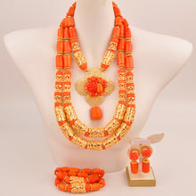 Natural coral beads orange necklace set for stylish Nigerian wedding couple African jewelry