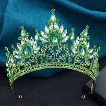 Luxury High Royal Queen Wedding Crown for Women Large Lime Green Crystal Banquet Tiaras Party Costume Hair Jewelry Accessories