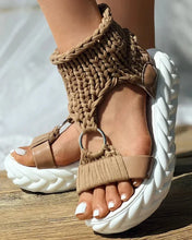 2024 Hot Seller New Gold Knitted Sandals for Women Braided Elastic Summer Shoes Mesh Flat Bottom Hollow Out Female Sandals