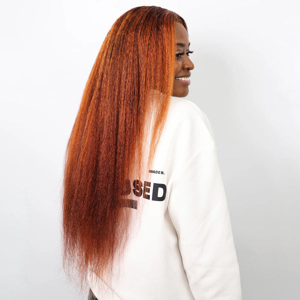 4/350 Highlight Kinky Straight 13x6 Lace Frontal Human Hair Wigs Ombre Orange Ginger Human Hair Wig For Women Yaki Colored Wigs