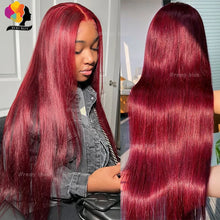 Colored Red Straight Lace Front Human Hair Wig 13x4 13x6 Transparent Lace Frontal Wigs Burgundy Human Hair Wigs for Black Women