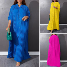 Autumn and Winter Fashion New Women's Loose Round Neck Single Breasted Pleated Temperament Obese Women's Long Sleeved Dress