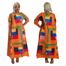 2023 Fashion African 3/4 Sleeve Polyester Plus Size O-Neck Pleated Long Dress Dashiki African Clothes African Dresses for Women
