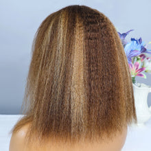 Kinky Straight 4/27 Highlight 13x4 Transparent Lace Frontal Human Hair Wigs Short Brown Blonde Piano Colored Human Hair Bob Wig