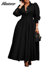 Mlaiscsr Spring Long Sleeve A-Line Shirt Dresses Elegant African for Women White Casual Lapel Evening Party Holiday Vistidos