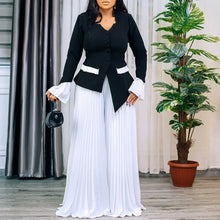 CM.YAYA Women's Set Full Flare Sleeve Button Blazer Shirt + Pleated Long Pants Suit Streetwear Two 2 Piece Set Africa OL Outfits