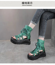 Koznoy 8cm Ethnic Cow Genuine Leather Ankle Booties Women Hollow Peep Toe Platform Wedge Breathable Zip Summer Fashion Shoes