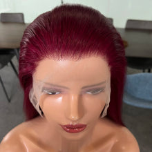 Swupod 200 Density 13x4 HD Transparent Lace Front Wig for Black Women Straight Remy Human Hair Wigs 99J Burgundy Color Glueless