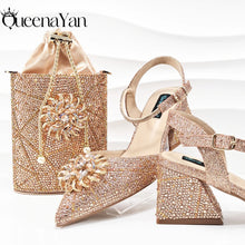 QSGFC High-end Women's Shoes with Diamond Oval Stand Bag Popular in Nigeria Women's High Heels for Special Day
