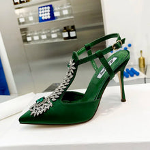 Ladies Wedding Shoes Rhinestone Pointed Toe High Heels Satin Gemstone Stiletto Sandals 2022 New Baotou Fairy Pump Wedding Shoes