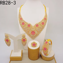 Latest Italian Dubai Gold Color Ladies Full Crystal Necklace Jewelry Set Simple Ring Bracelet Earrings African Jewelry Wedding