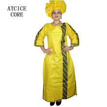 African Bazin Riche Embroidery  For Women Long Dress With Scarf