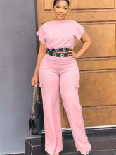 Summer Fall Short-sleeve Trousers Women's 2-piece Set Pullover Tops Elasticated Straight-leg Trousers Casual Fashion Suits Women