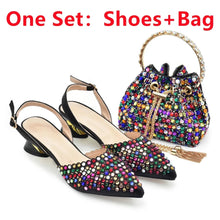 Italian Shoes with Matching Bags Set Decorated with Rhinestone African Shoes for Women Mid Heels Party Pumps  Plus Size Heels 43