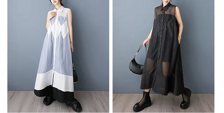 NYFS 2025 Summer New Loose plus Size Organya splicing sleeveless Shirt Dress Robe Elbise Korean Style Women Dress