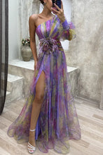 Women New Party Mesh Sloping Shoulder Dress Casual Fashion Sexy High Waist Long Maxi Loose Dress
