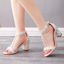 Plus Size 34-43 Shoes for Women Summer Lace Flower Sandals Peep Toe Fashion String Bead High Heel Party Wedding Evening Shoes