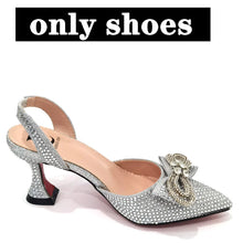 Women's Rhinestone Bow Side Italian Party Shoes And Bags Set