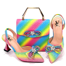 Women's Rhinestone Bow Side Italian Party Shoes And Bags Set