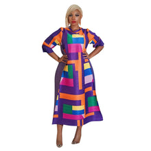 2023 Fashion African 3/4 Sleeve Polyester Plus Size O-Neck Pleated Long Dress Dashiki African Clothes African Dresses for Women