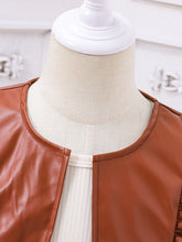 Girls' Spring and Autumn Dress Set New Children's Princess Skirt+PU Leather Vest 2-piece Set