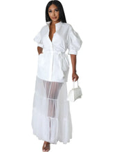 Fashionable White Lace Shirt Short Sleeve Dresses For Women'S Summer New Elegant Lace-up Pocket Lace Shirt Long Dress Female