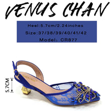 Venus Chan Nigerian Elegant Lace Net Style Green Crystal Low Heel Shoes And Three-Dimensional Mini Bag Commuter Women's Shoes