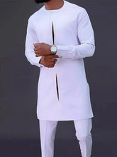 Men's chic casual white geometric print two-piece suit
