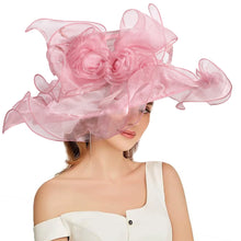 Women's Fascinators Organza Sun Hats Wide Brim Wedding Bride Tea Party Church Fedoras Hat