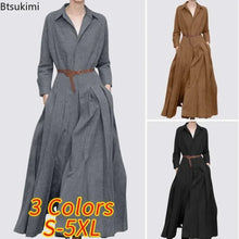 Elegant Shirt Dress for Women Fashion Lapel Temperament Long Dress Spring Autumn New Casual Office Ladies Maxi Dress Modest Robe