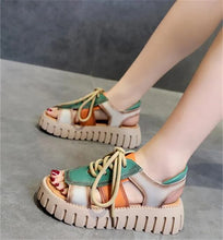 2024 New Lace-up Summer Fish Mouth Sandals Premium PU Spell Color Roman Shoes Woman Sandals Platform Wedges Increase Sandals