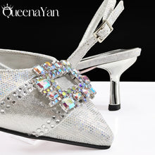 Nigeria Elegant Noble Party Wedding Shoes And Bag Pointed Toe Decorated With Rhinestone Women's Heel Shoes