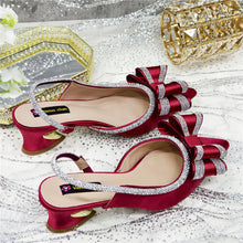 Med Heel Shoes for Women Hollowed Out Embroidery Rhinestone Italian Design Olive-green Color Pointed-Toe Shoes and Bags Set
