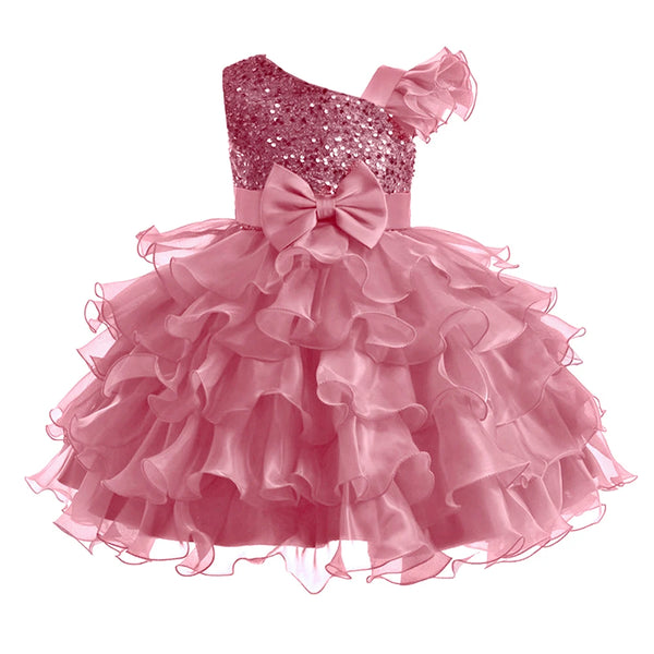 Luxury Baby Sequin Party Dress For Girl Christmas Toddler Layered Bow 1st Birthday Wedding Girl Dresses Formal Lace Baby Clothes