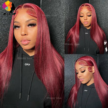 Colored Red Straight Lace Front Human Hair Wig 13x4 13x6 Transparent Lace Frontal Wigs Burgundy Human Hair Wigs for Black Women