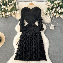European Court Style Dress Miyake for Women A Design Sense Tassel V-neck Slim Fit Long High-temperature Pleated Flared Sleeve