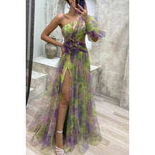 Women New Party Mesh Sloping Shoulder Dress Casual Fashion Sexy High Waist Long Maxi Loose Dress