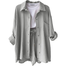 Women's Short Sets 2 Pcs Sale Grass Green Loose Button Cardigan Blouse Coats & Drawstring Wide Leg Loose Short Pant Suits