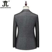 High-end Brand Classic Blue or Gray Plaid Men's Casual Business Suit Retro Official Suit Groom Wedding Dress Jacket Vest Pants