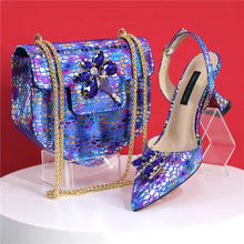 2025 New Yellow Color Thin Heels Pointed Toe Crystal Design Ladies Shoes Matching Bag Set For Women Weeding Party Pump