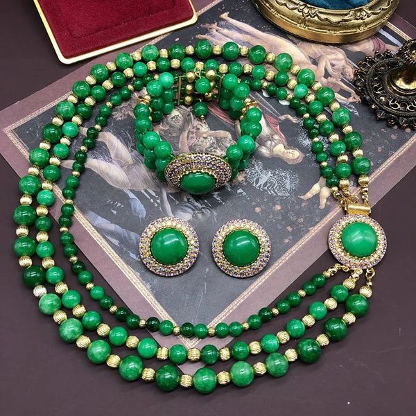 Natural grandmother green strawberry crystal beads rhinestone necklace earrings bracelet luxury exquisite women wedding jewelry